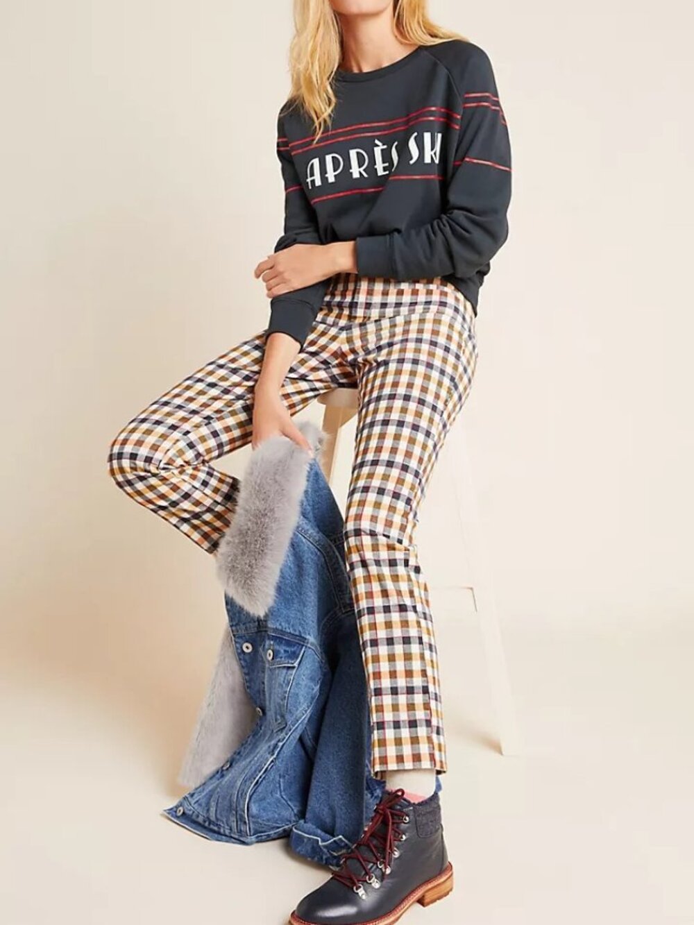 Anthropologie The Essential Skinny Kick Flare Corduroy Plaid Pants Size 0